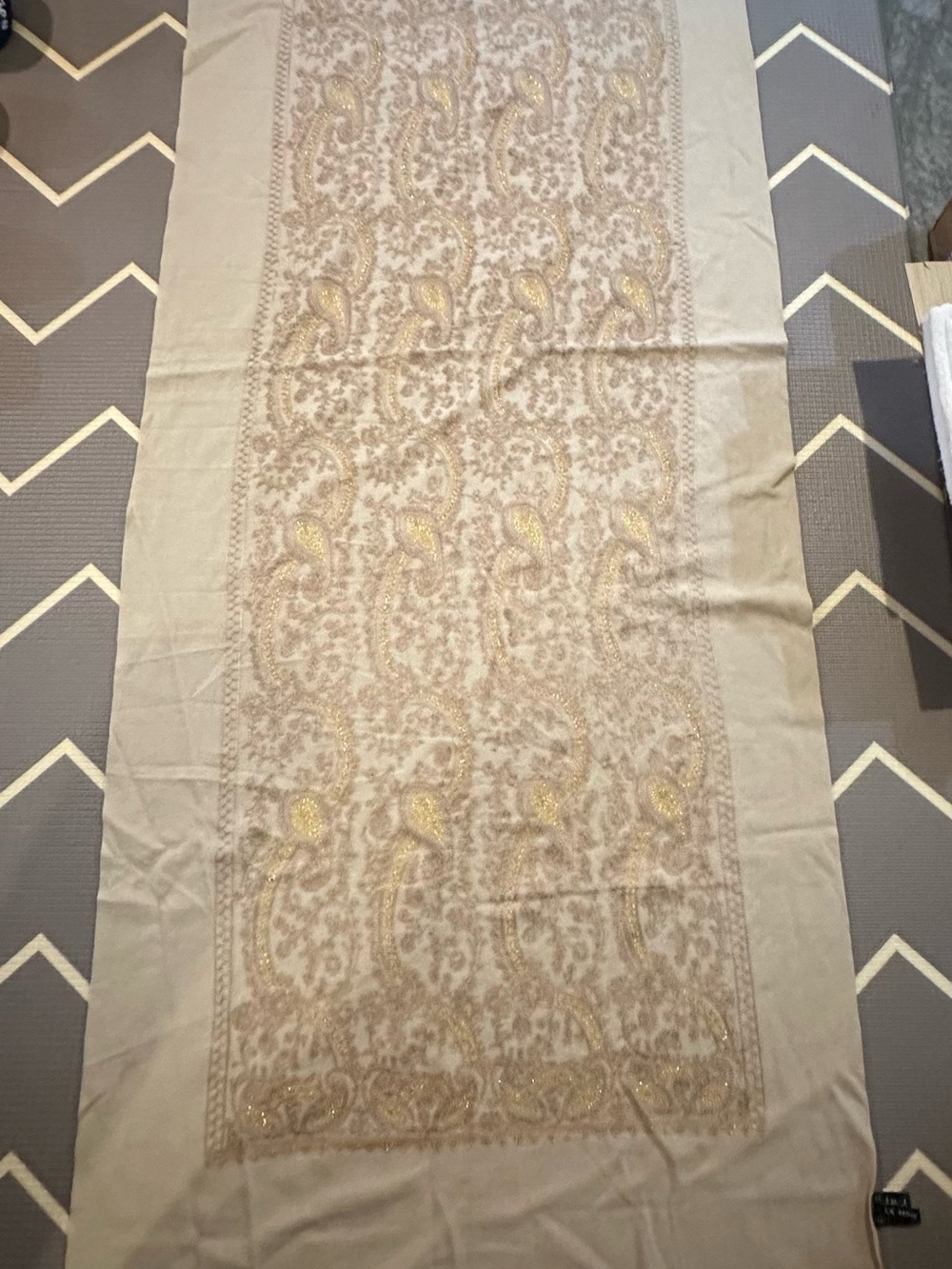 Beige Paisley Embroidered large shawl